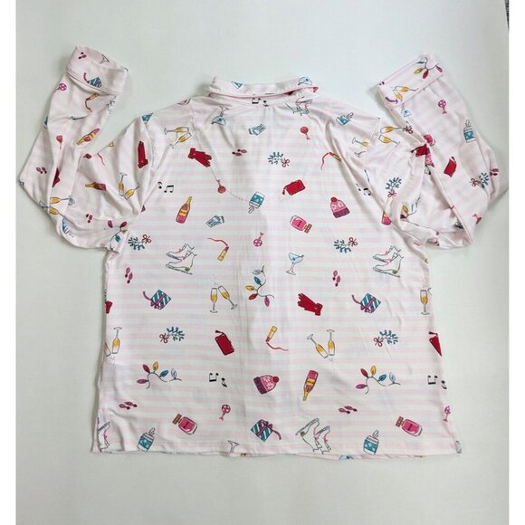Kate Spade Women's Holiday Pajama Set Size XL Long Sleeve Pink Stripes - Picture 13 of 13